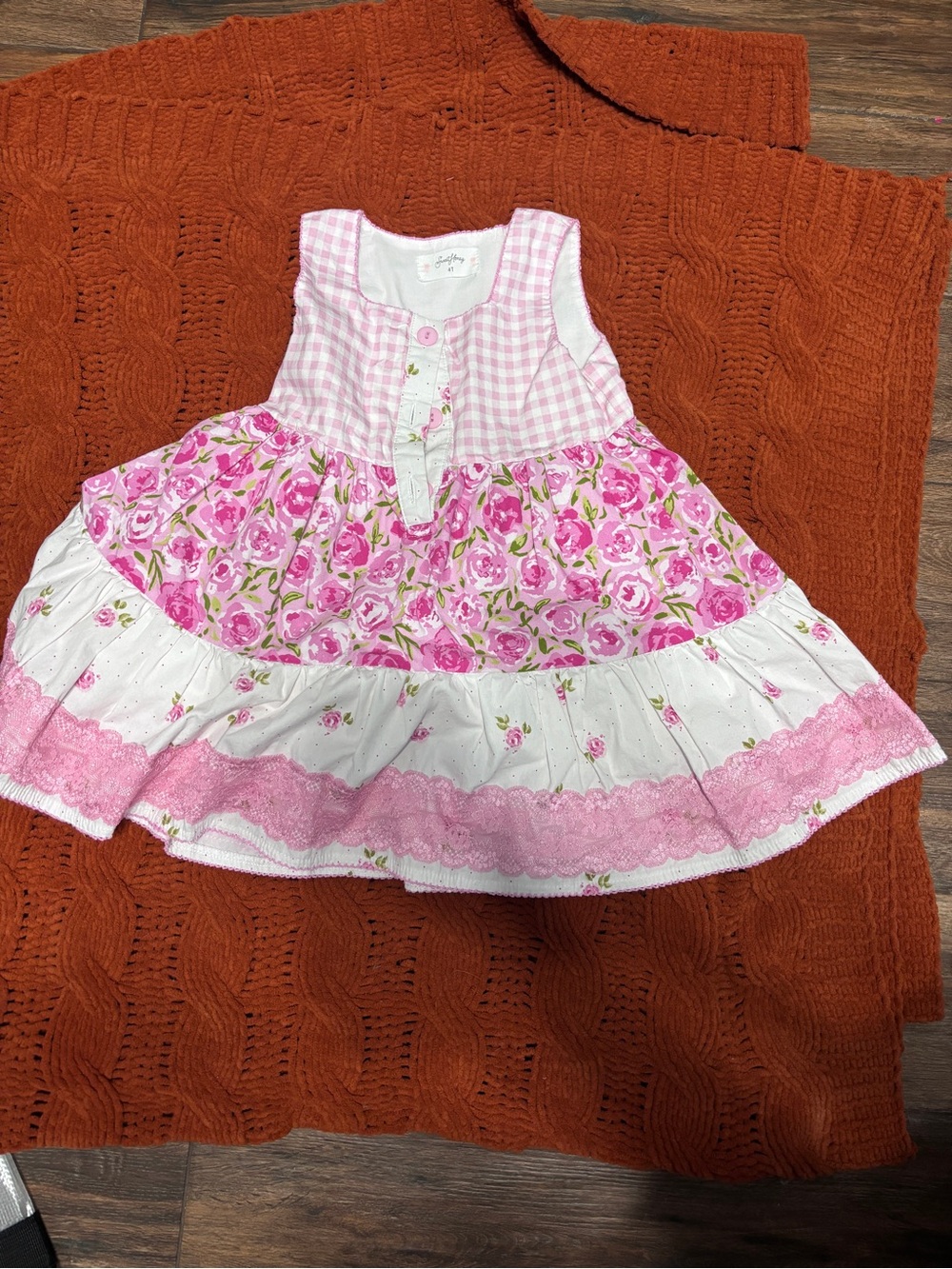 SweetHoney Pink Floral Tiered Dress with Gingham Bodice